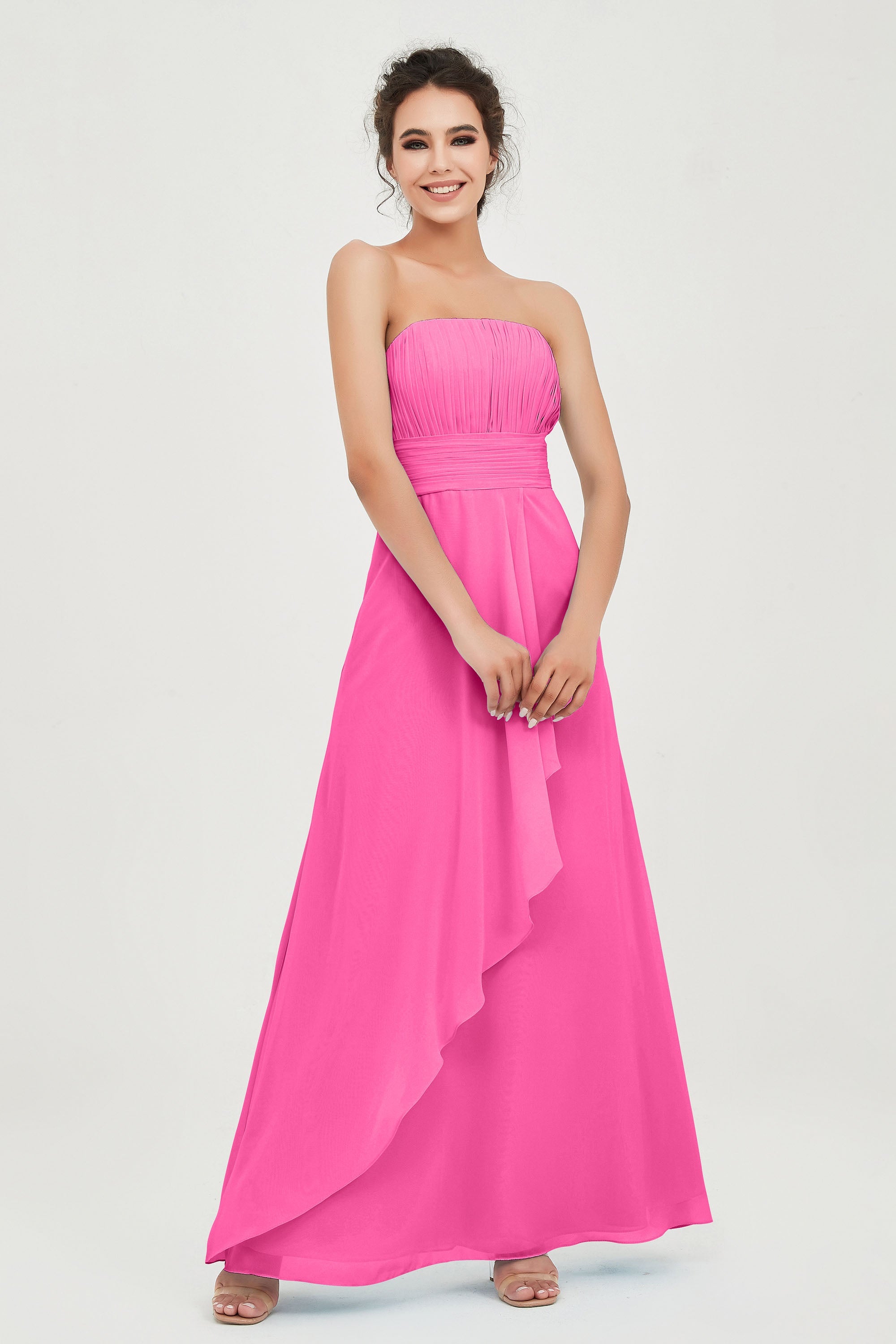 Strapless Long Bridesmaid Dresses Chiffon Strapless Sleeveless Formal Evening Dress Gowns