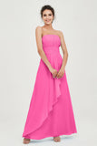 Strapless Long Bridesmaid Dresses Chiffon Strapless Sleeveless Formal Evening Dress Gowns