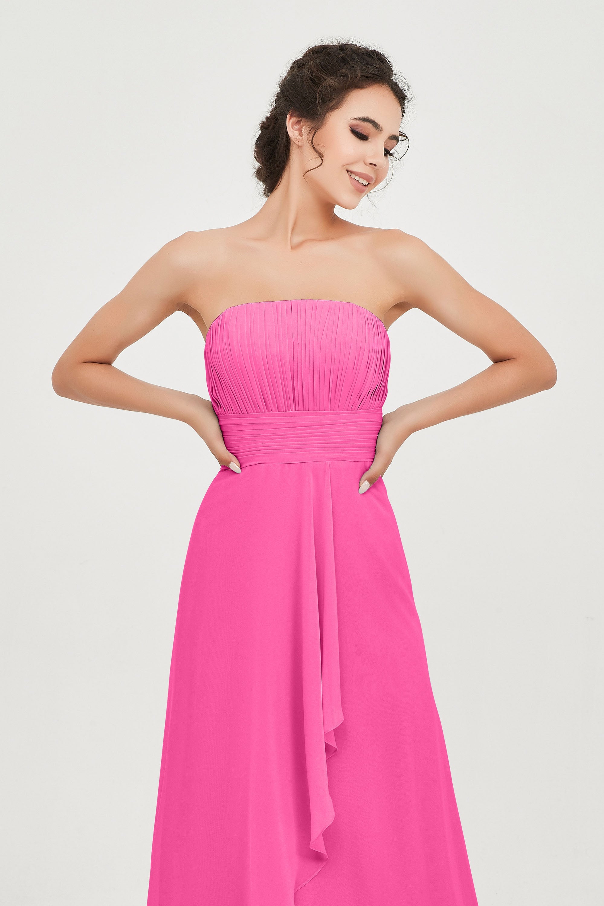 Strapless Long Bridesmaid Dresses Chiffon Strapless Sleeveless Formal Evening Dress Gowns
