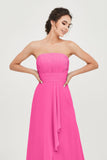 Strapless Long Bridesmaid Dresses Chiffon Strapless Sleeveless Formal Evening Dress Gowns