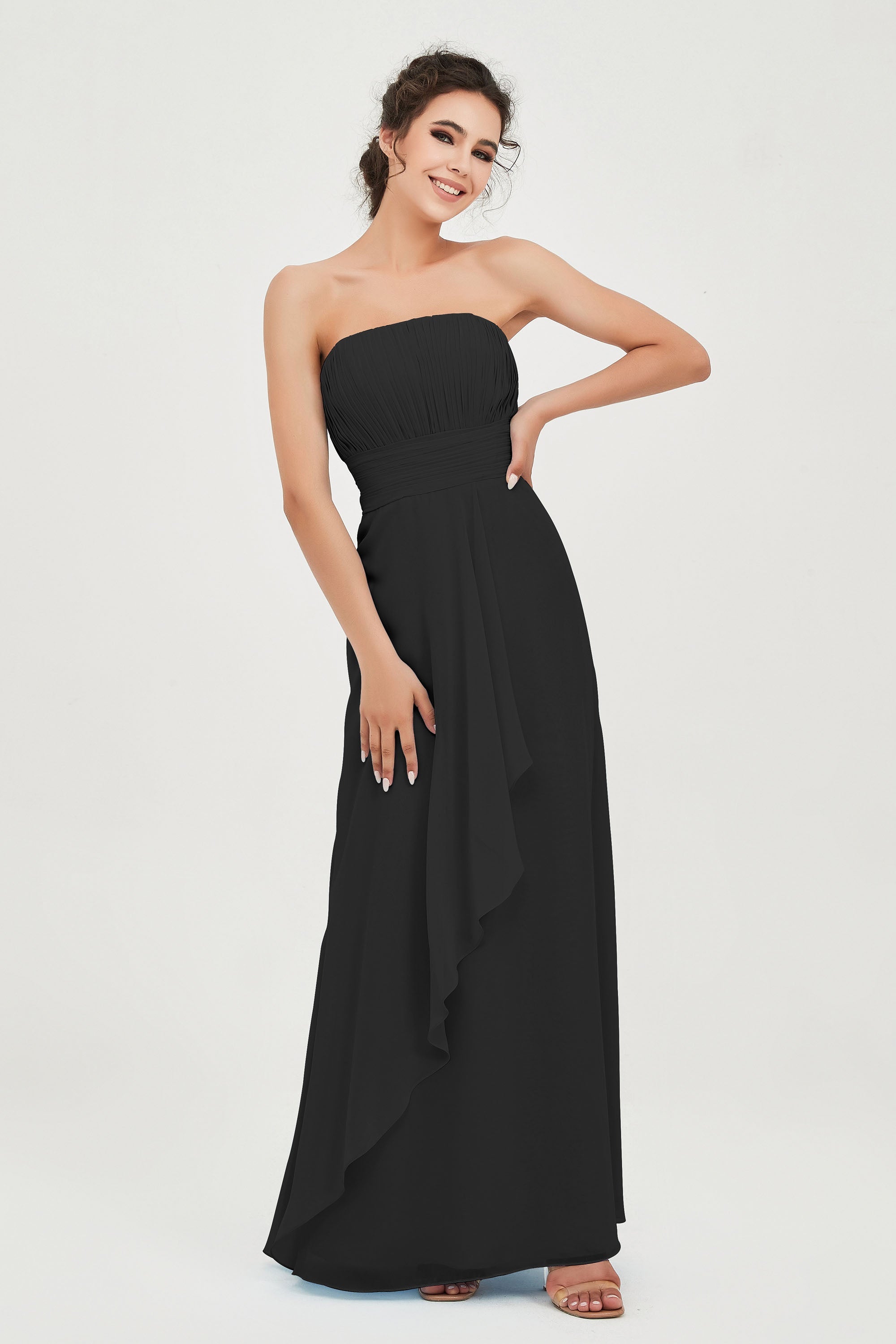 Strapless Long Bridesmaid Dresses Chiffon Strapless Sleeveless Formal Evening Dress Gowns