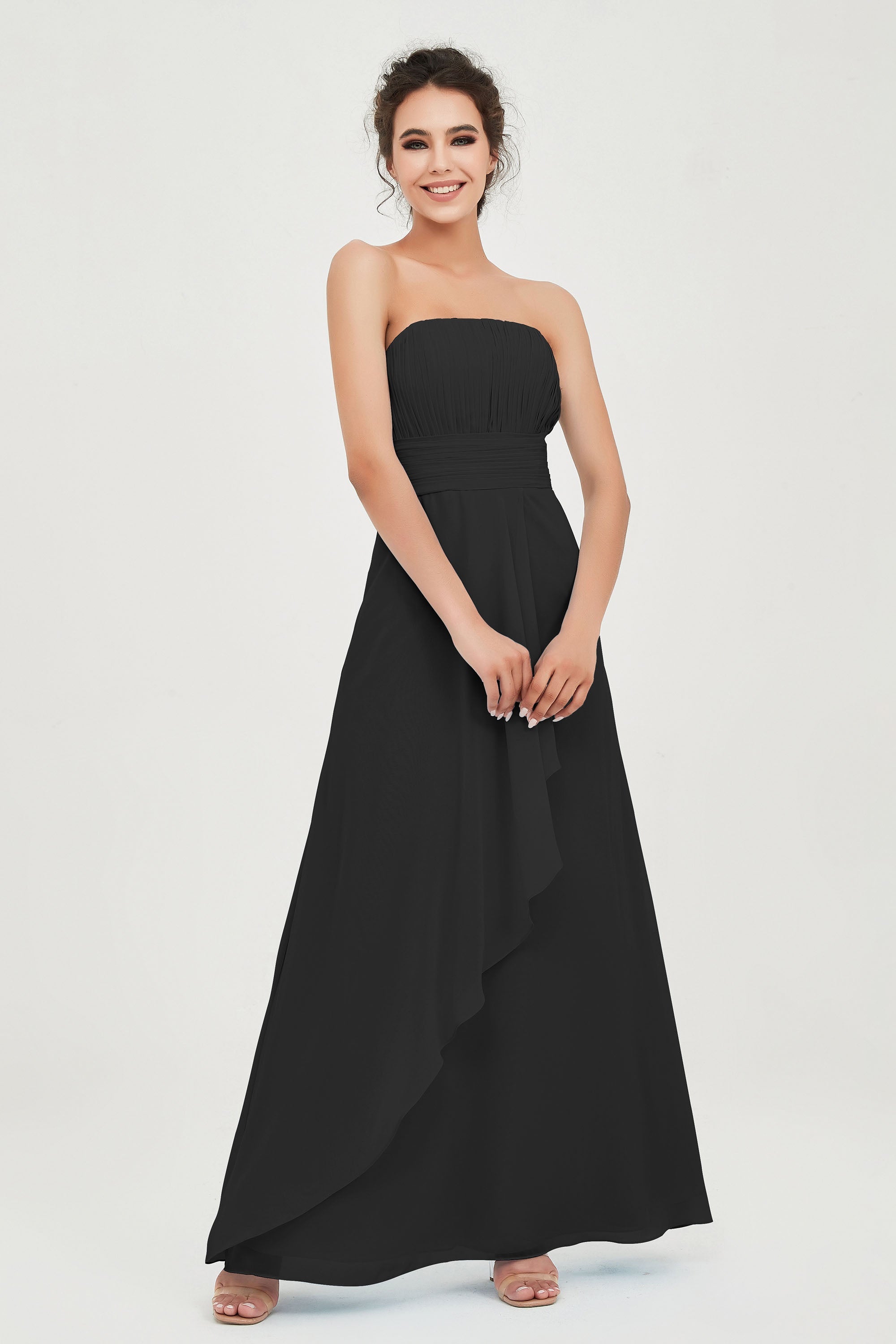 Strapless Long Bridesmaid Dresses Chiffon Strapless Sleeveless Formal Evening Dress Gowns