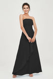 Strapless Long Bridesmaid Dresses Chiffon Strapless Sleeveless Formal Evening Dress Gowns