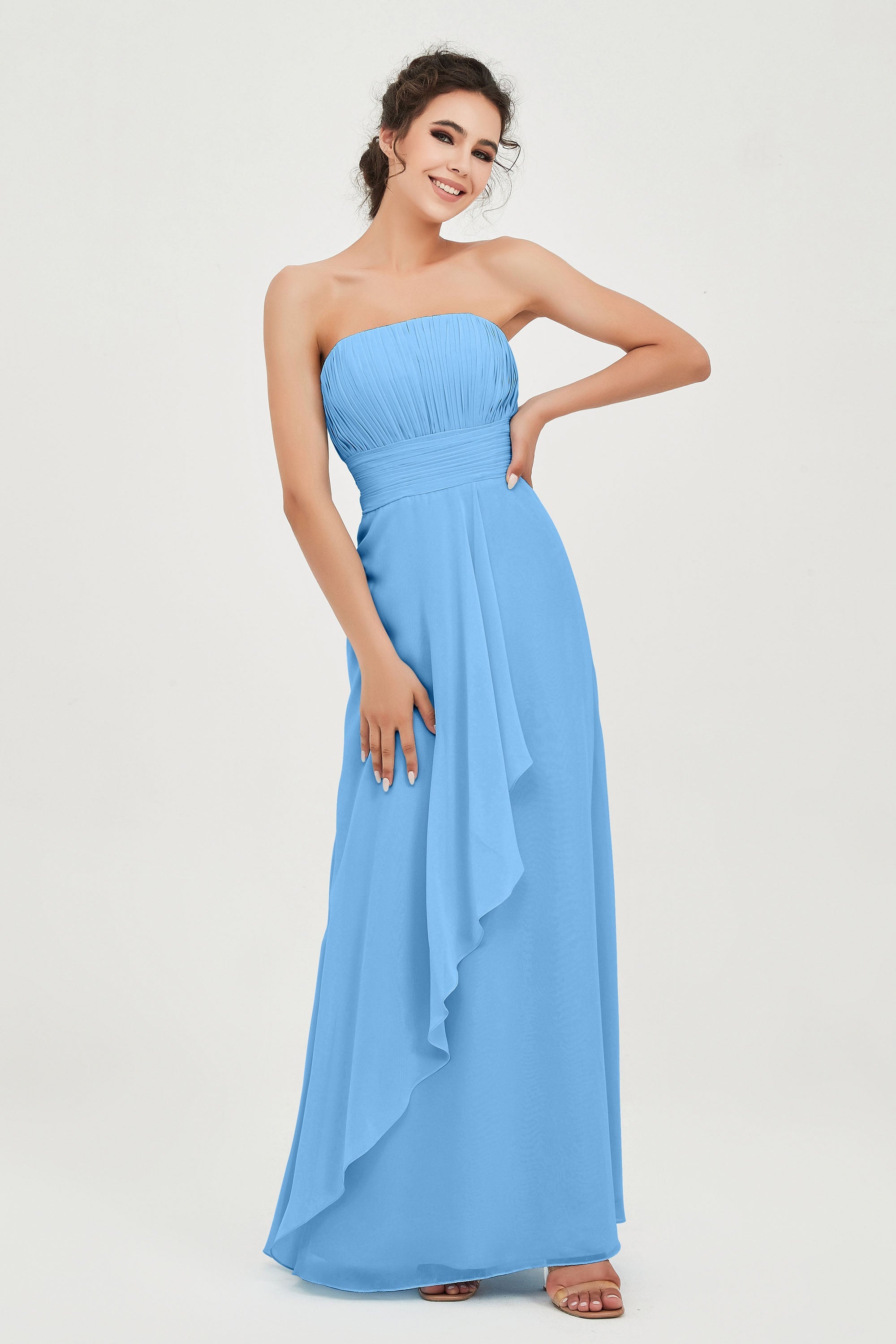 Strapless Long Bridesmaid Dresses Chiffon Strapless Sleeveless Formal Evening Dress Gowns