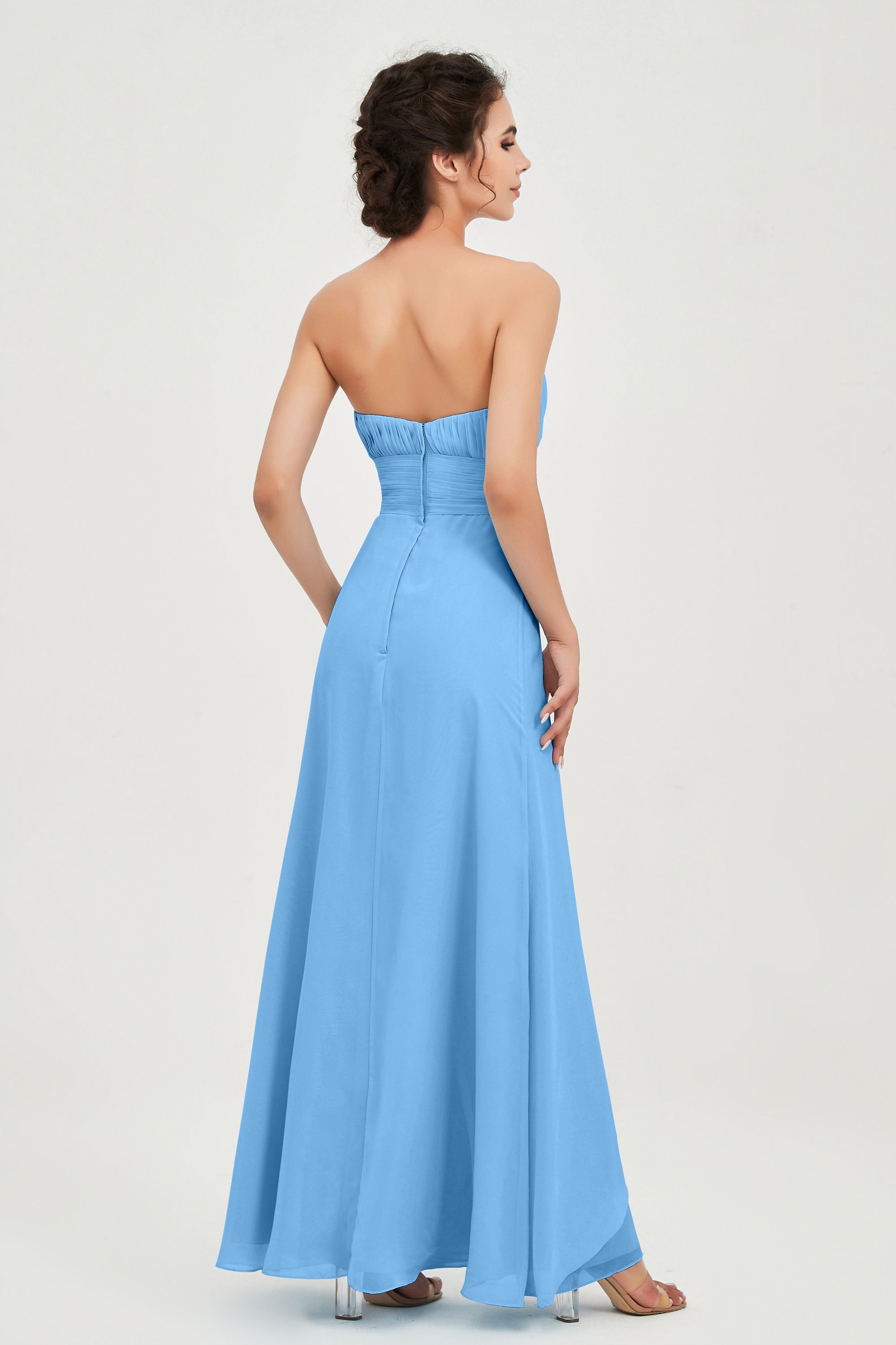 Strapless Long Bridesmaid Dresses Chiffon Strapless Sleeveless Formal Evening Dress Gowns