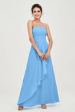 Strapless Long Bridesmaid Dresses Chiffon Strapless Sleeveless Formal Evening Dress Gowns