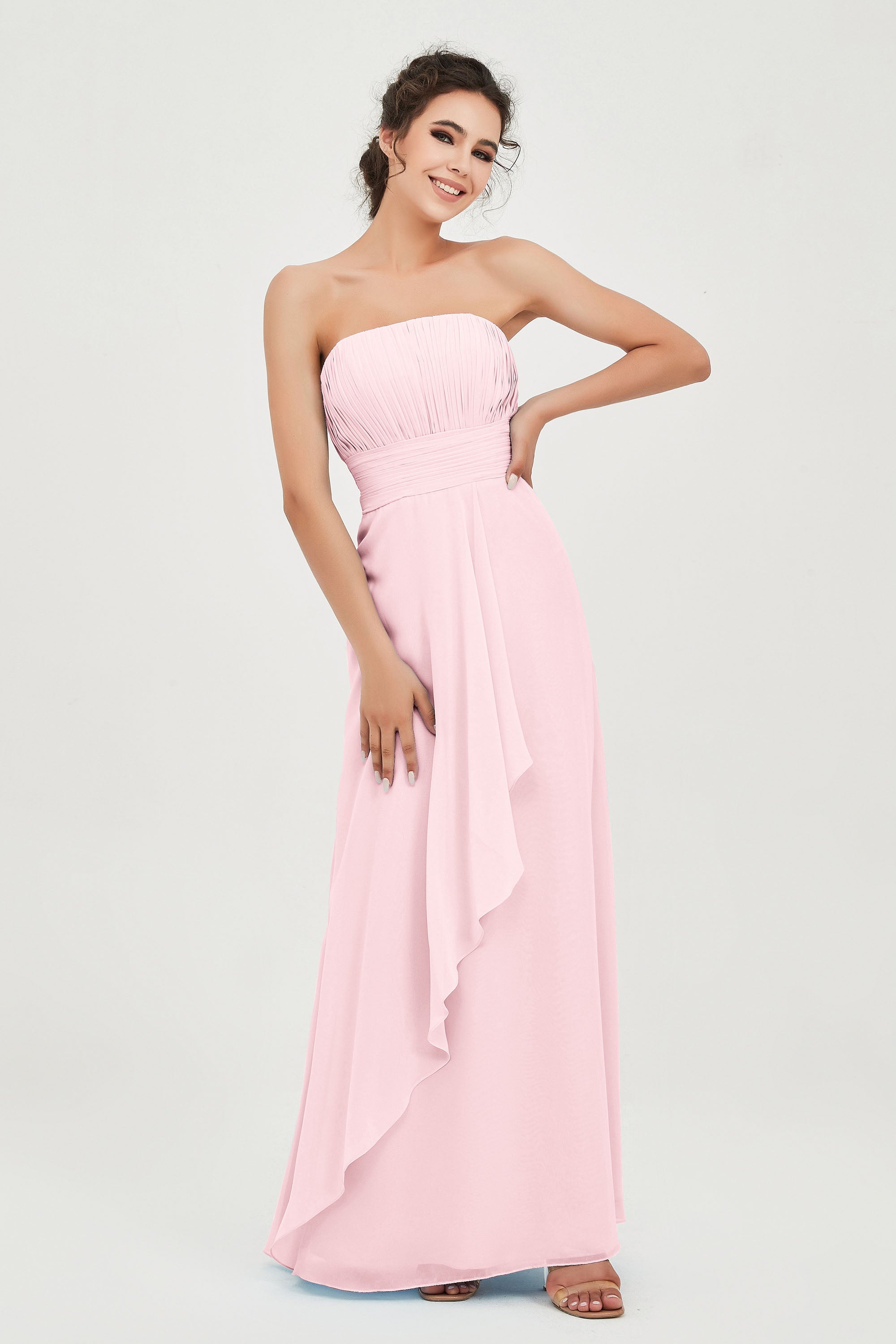 Strapless Long Bridesmaid Dresses Chiffon Strapless Sleeveless Formal Evening Dress Gowns
