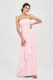 Strapless Long Bridesmaid Dresses Chiffon Strapless Sleeveless Formal Evening Dress Gowns