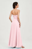 Strapless Long Bridesmaid Dresses Chiffon Strapless Sleeveless Formal Evening Dress Gowns