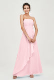 Strapless Long Bridesmaid Dresses Chiffon Strapless Sleeveless Formal Evening Dress Gowns