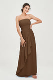 Strapless Long Bridesmaid Dresses Chiffon Strapless Sleeveless Formal Evening Dress Gowns
