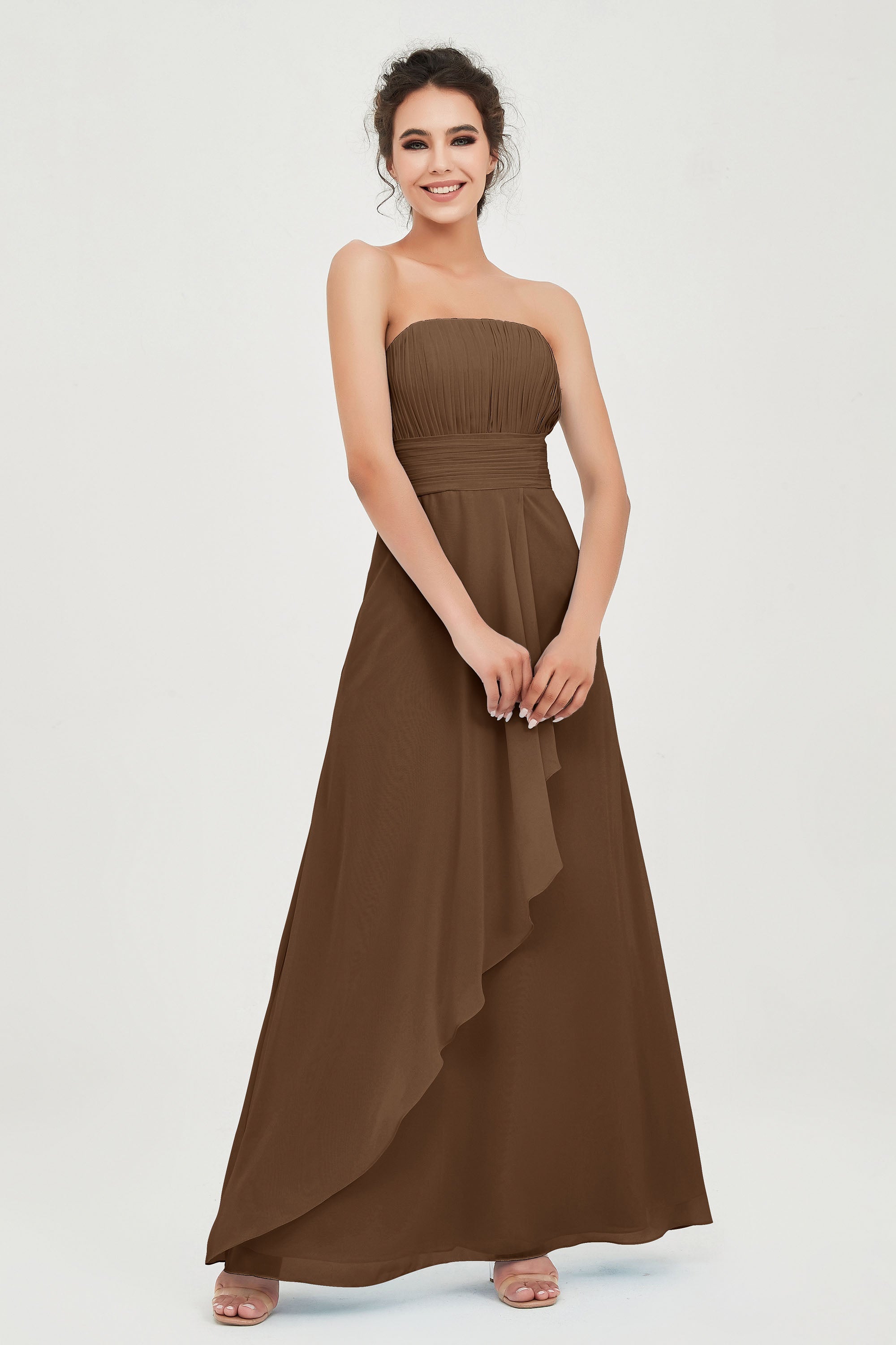 Strapless Long Bridesmaid Dresses Chiffon Strapless Sleeveless Formal Evening Dress Gowns