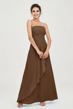 Strapless Long Bridesmaid Dresses Chiffon Strapless Sleeveless Formal Evening Dress Gowns