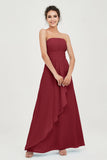 Strapless Long Bridesmaid Dresses Chiffon Strapless Sleeveless Formal Evening Dress Gowns