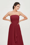 Strapless Long Bridesmaid Dresses Chiffon Strapless Sleeveless Formal Evening Dress Gowns