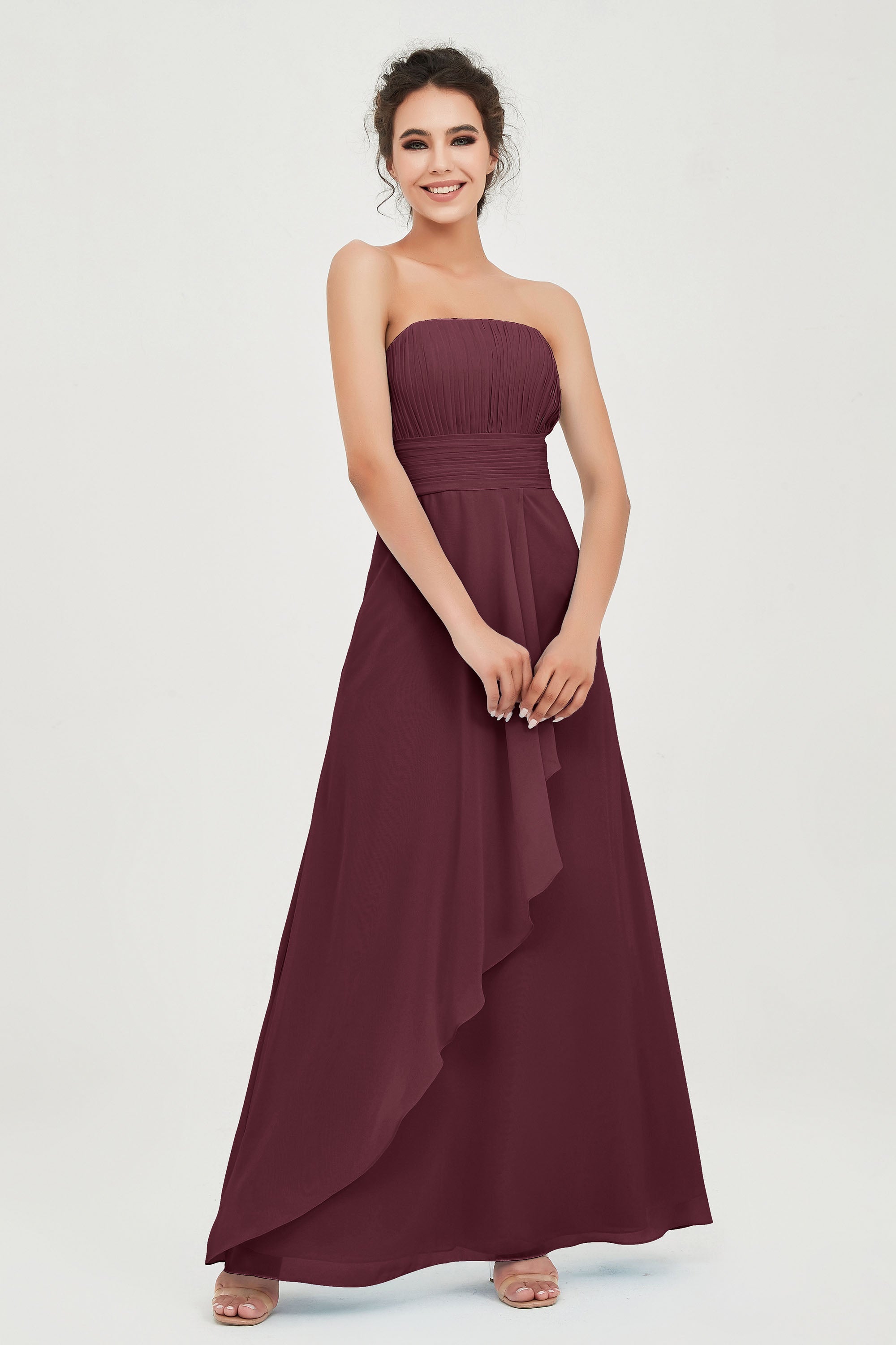 Strapless Long Bridesmaid Dresses Chiffon Strapless Sleeveless Formal Evening Dress Gowns