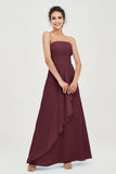 Strapless Long Bridesmaid Dresses Chiffon Strapless Sleeveless Formal Evening Dress Gowns