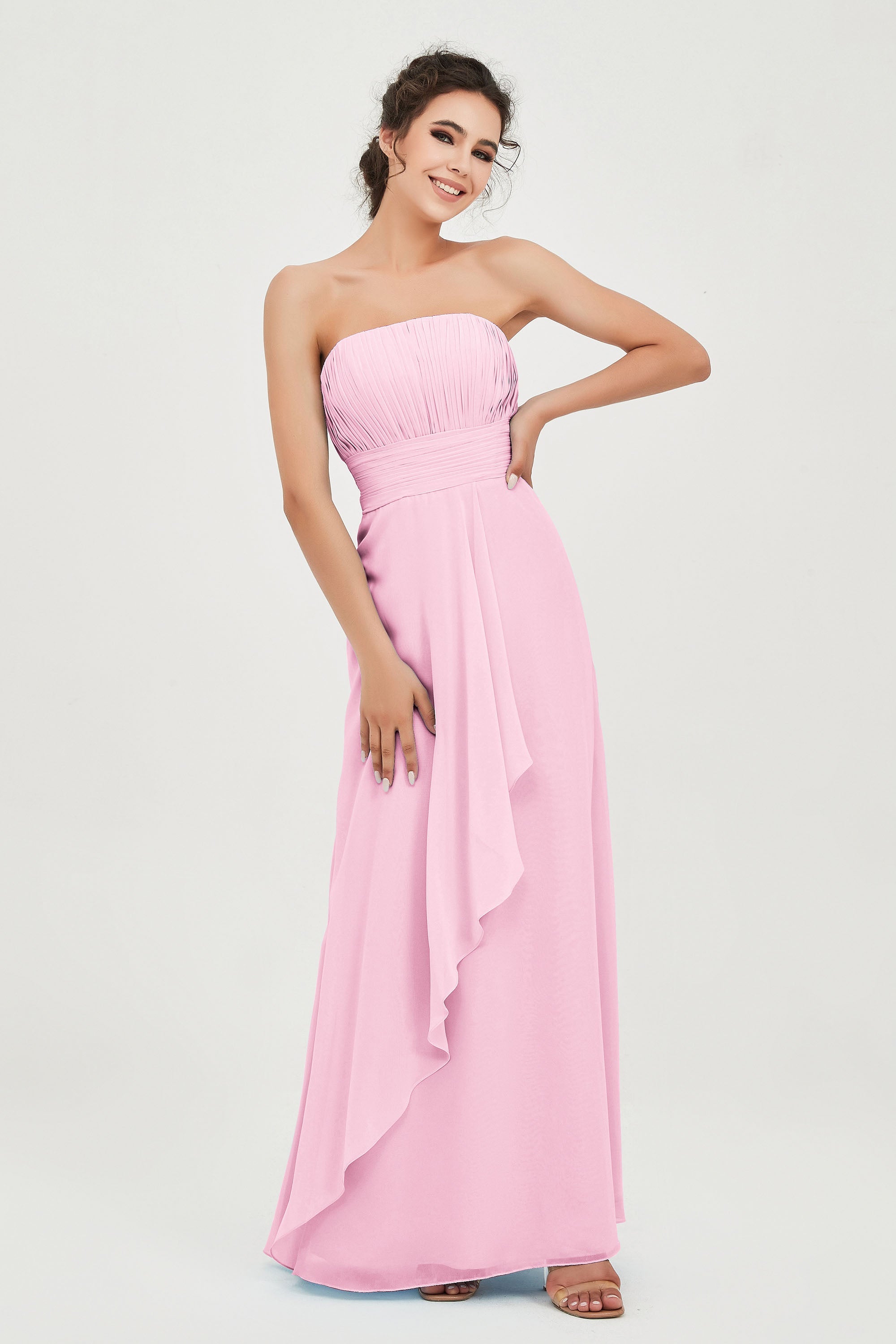 Strapless Long Bridesmaid Dresses Chiffon Strapless Sleeveless Formal Evening Dress Gowns