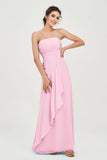 Strapless Long Bridesmaid Dresses Chiffon Strapless Sleeveless Formal Evening Dress Gowns