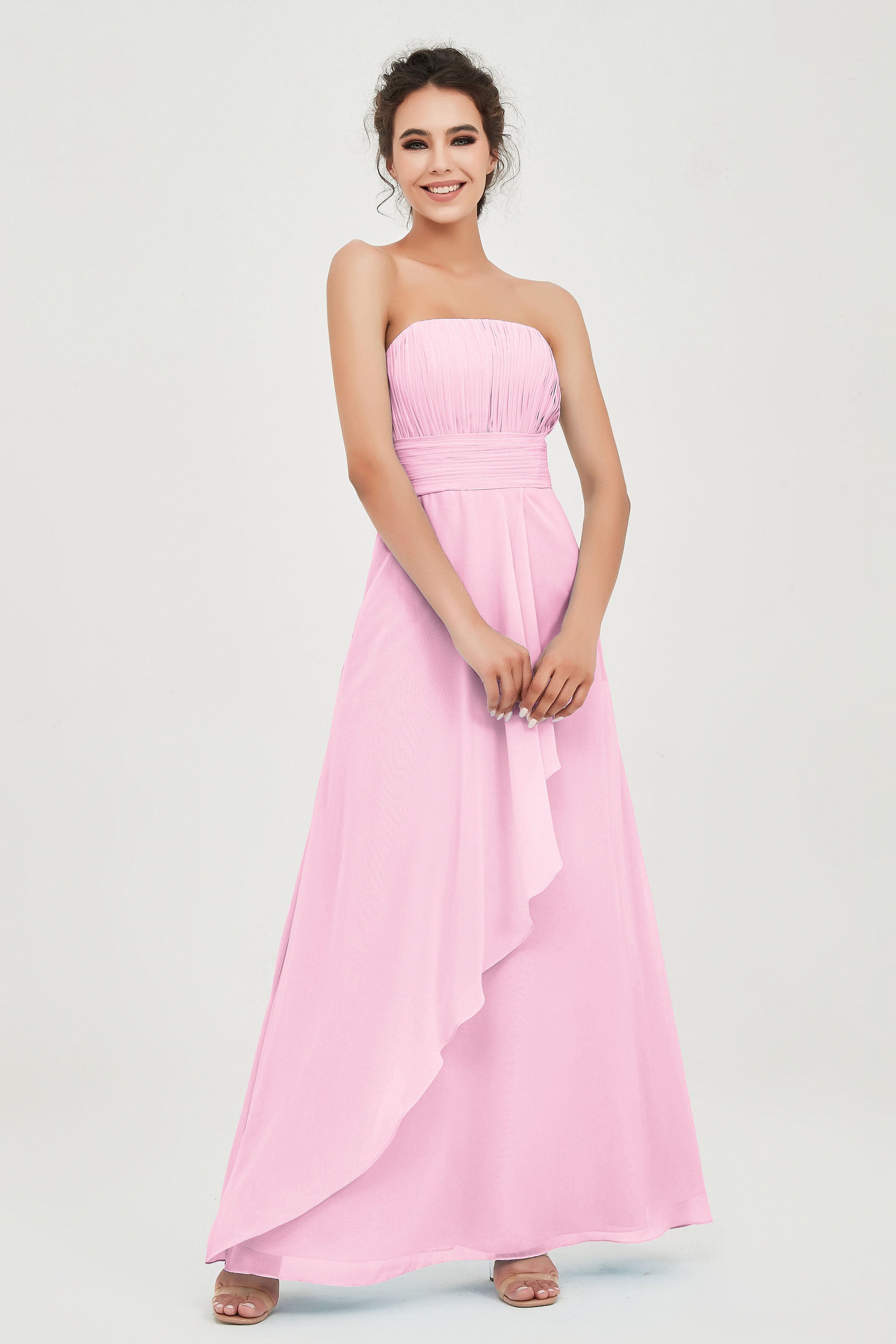 Strapless Long Bridesmaid Dresses Chiffon Strapless Sleeveless Formal Evening Dress Gowns