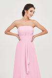 Strapless Long Bridesmaid Dresses Chiffon Strapless Sleeveless Formal Evening Dress Gowns