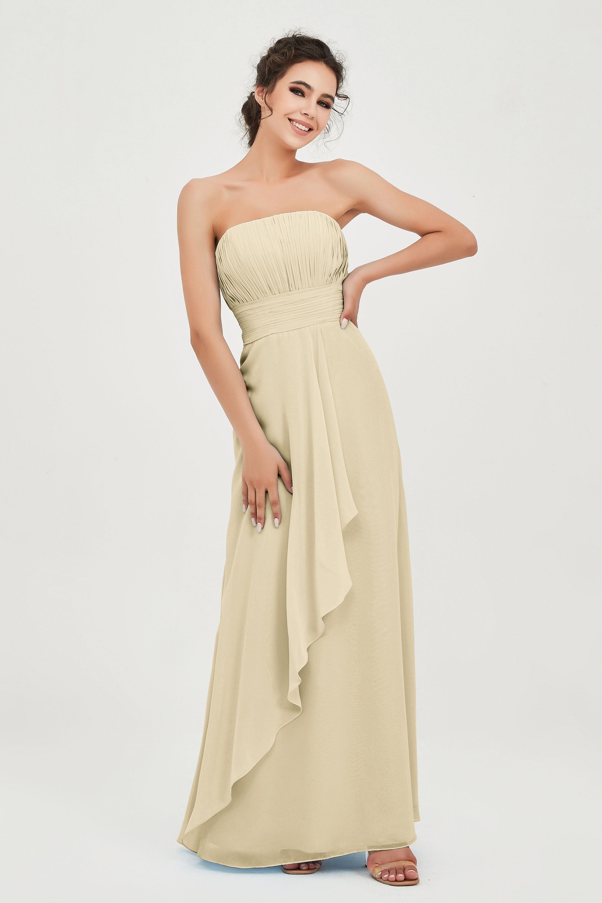 Strapless Long Bridesmaid Dresses Chiffon Strapless Sleeveless Formal Evening Dress Gowns