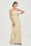 Strapless Long Bridesmaid Dresses Chiffon Strapless Sleeveless Formal Evening Dress Gowns