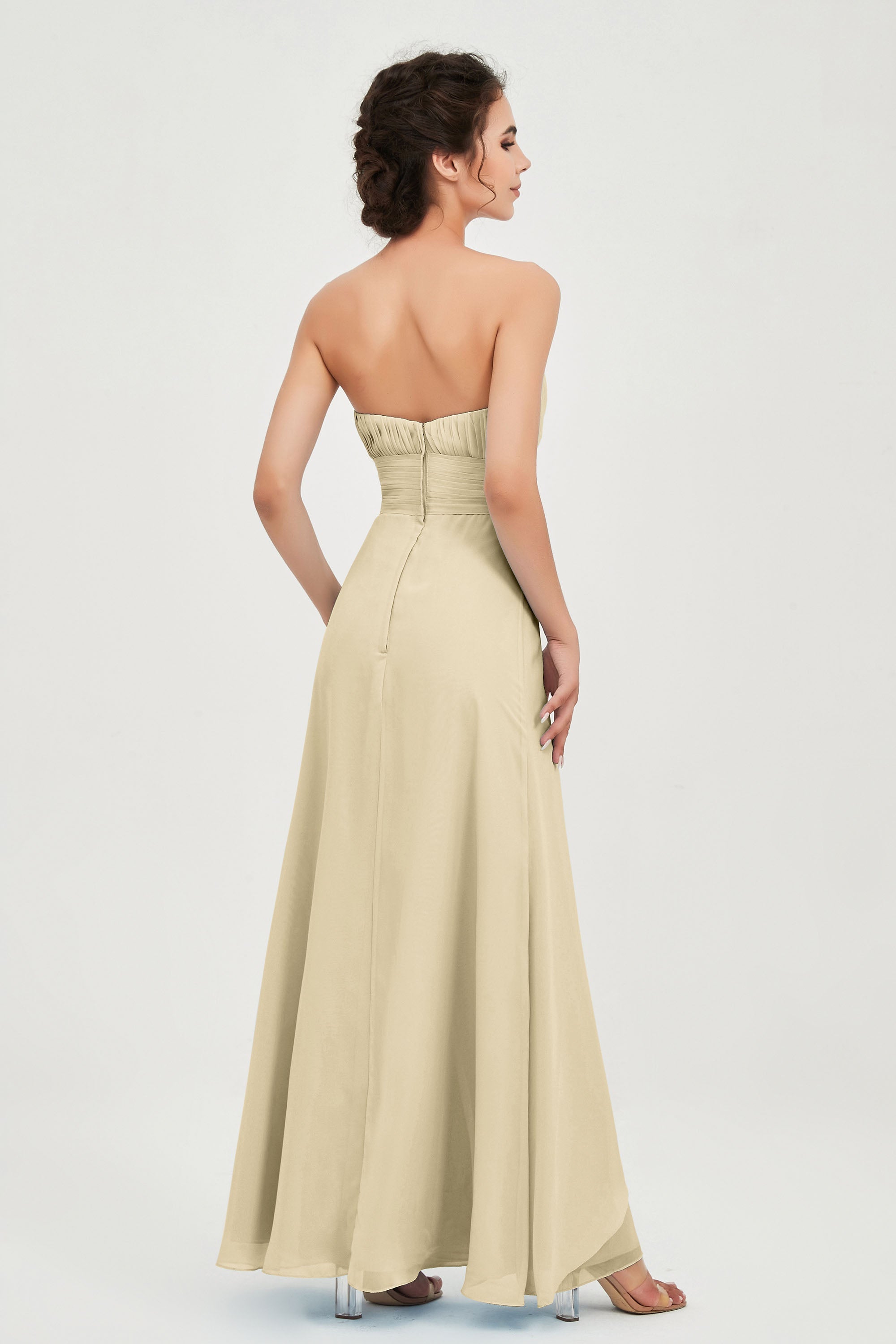 Strapless Long Bridesmaid Dresses Chiffon Strapless Sleeveless Formal Evening Dress Gowns