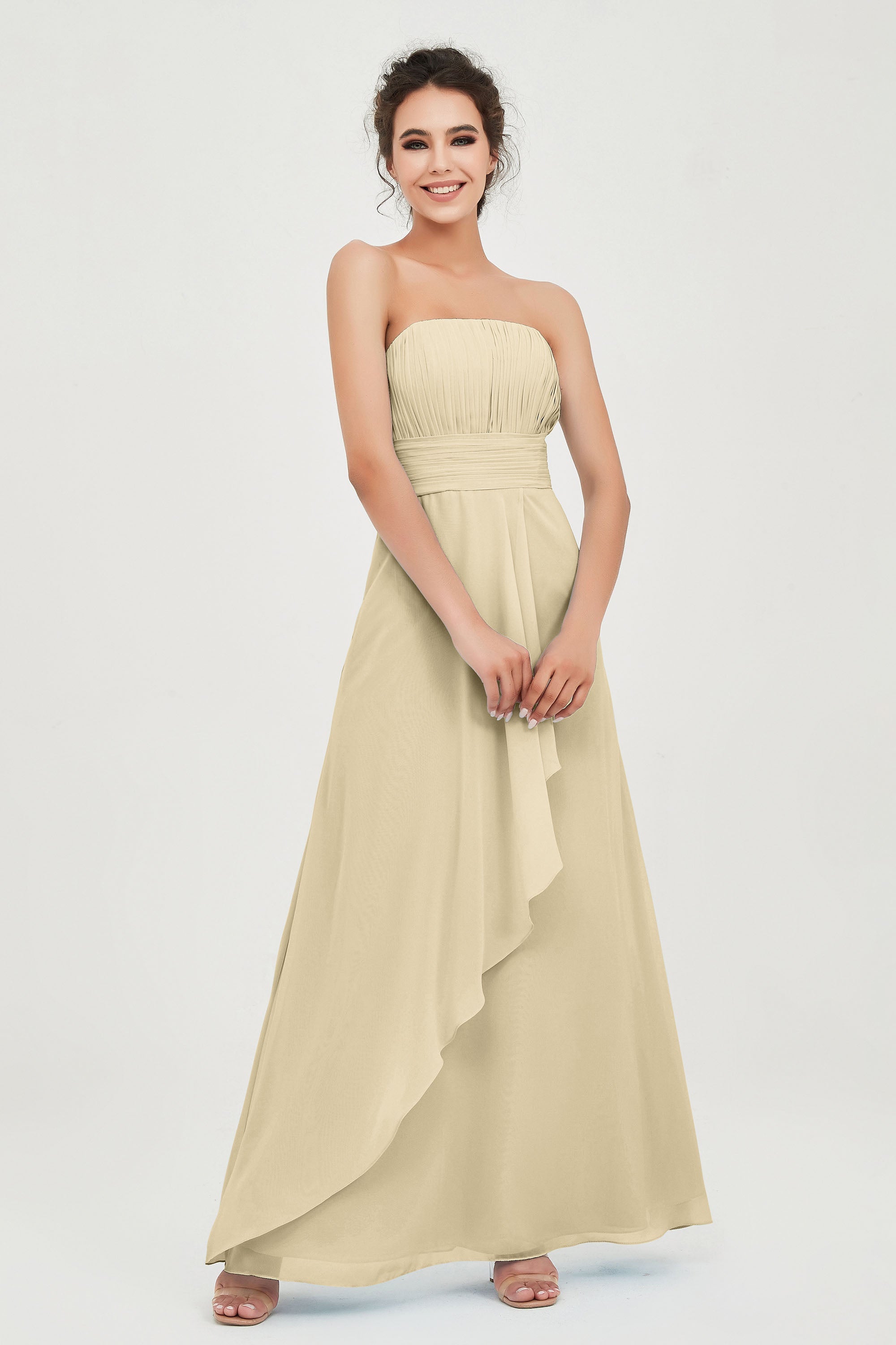 Strapless Long Bridesmaid Dresses Chiffon Strapless Sleeveless Formal Evening Dress Gowns