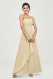 Strapless Long Bridesmaid Dresses Chiffon Strapless Sleeveless Formal Evening Dress Gowns
