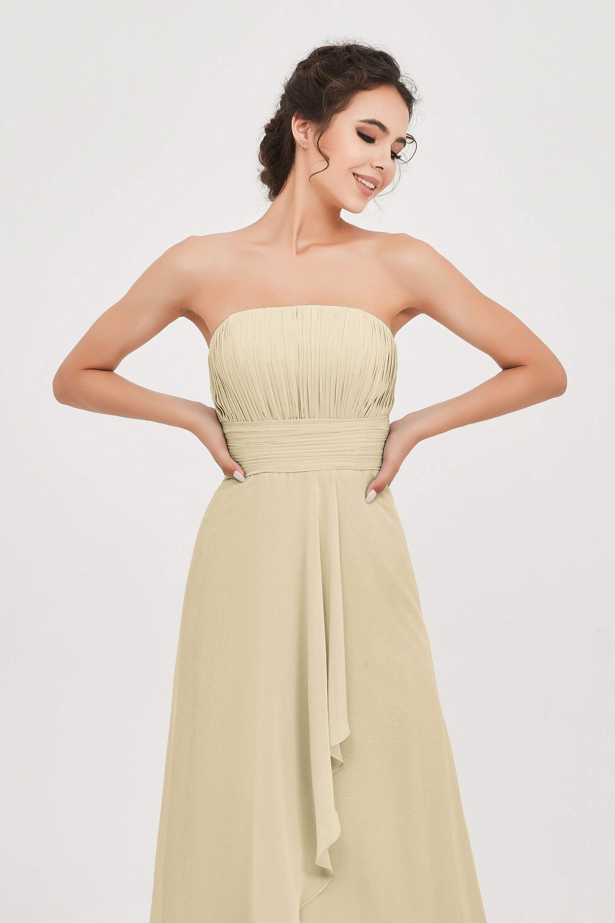 Strapless Long Bridesmaid Dresses Chiffon Strapless Sleeveless Formal Evening Dress Gowns
