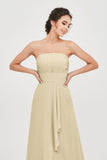 Strapless Long Bridesmaid Dresses Chiffon Strapless Sleeveless Formal Evening Dress Gowns