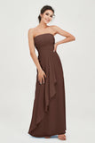 Strapless Long Bridesmaid Dresses Chiffon Strapless Sleeveless Formal Evening Dress Gowns