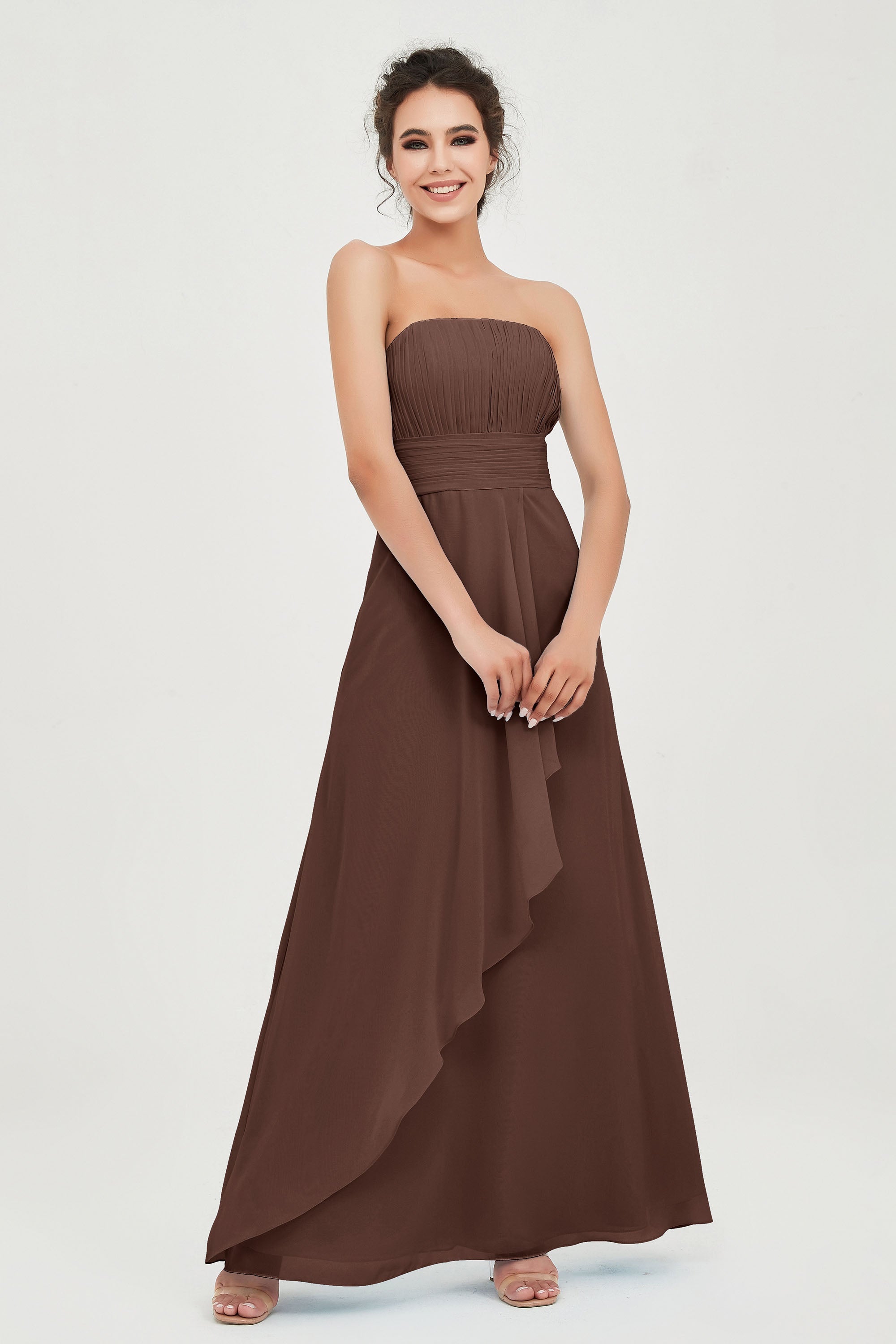 Strapless Long Bridesmaid Dresses Chiffon Strapless Sleeveless Formal Evening Dress Gowns