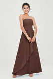 Strapless Long Bridesmaid Dresses Chiffon Strapless Sleeveless Formal Evening Dress Gowns