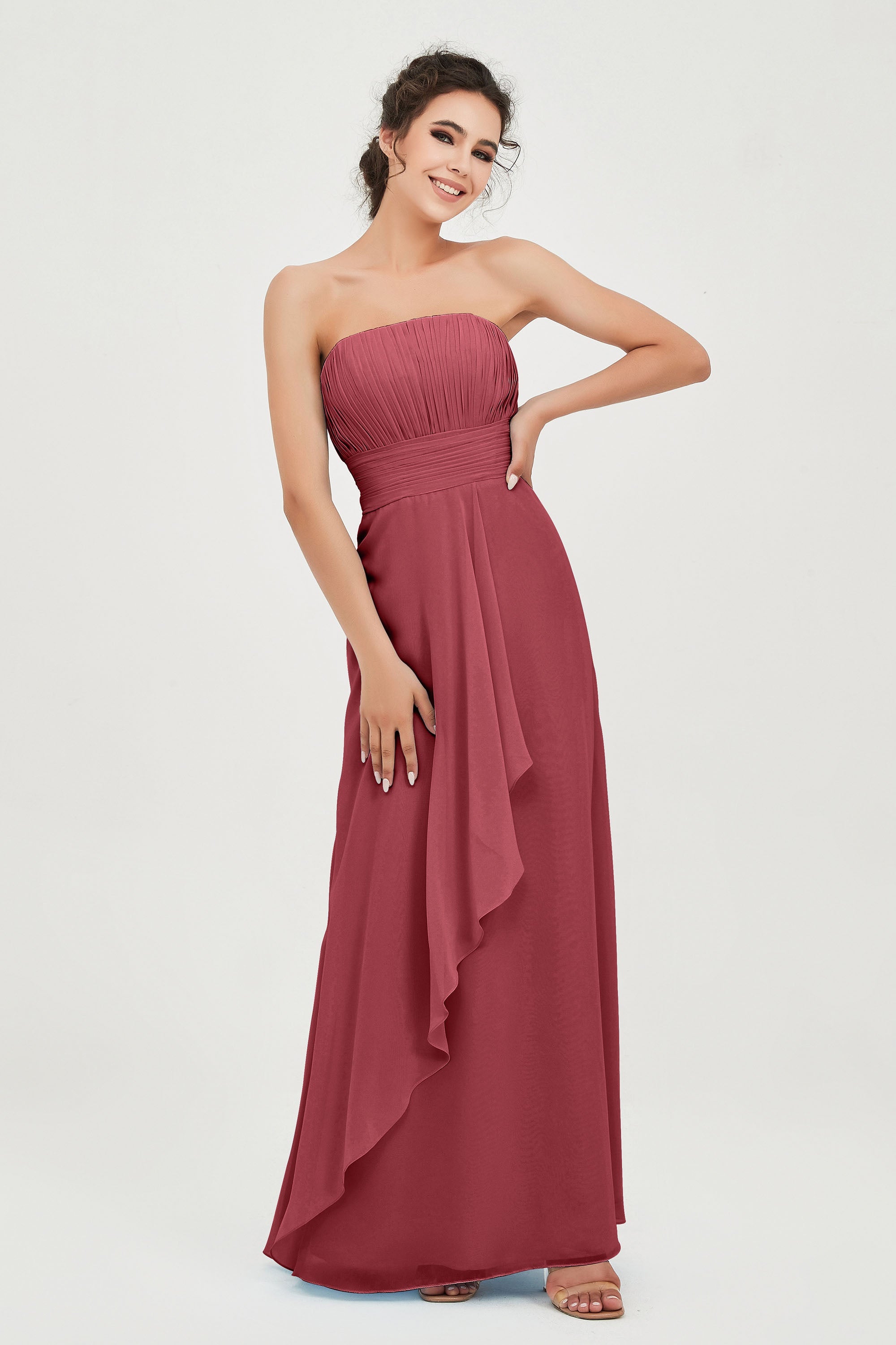 Strapless Long Bridesmaid Dresses Chiffon Strapless Sleeveless Formal Evening Dress Gowns