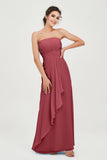 Strapless Long Bridesmaid Dresses Chiffon Strapless Sleeveless Formal Evening Dress Gowns
