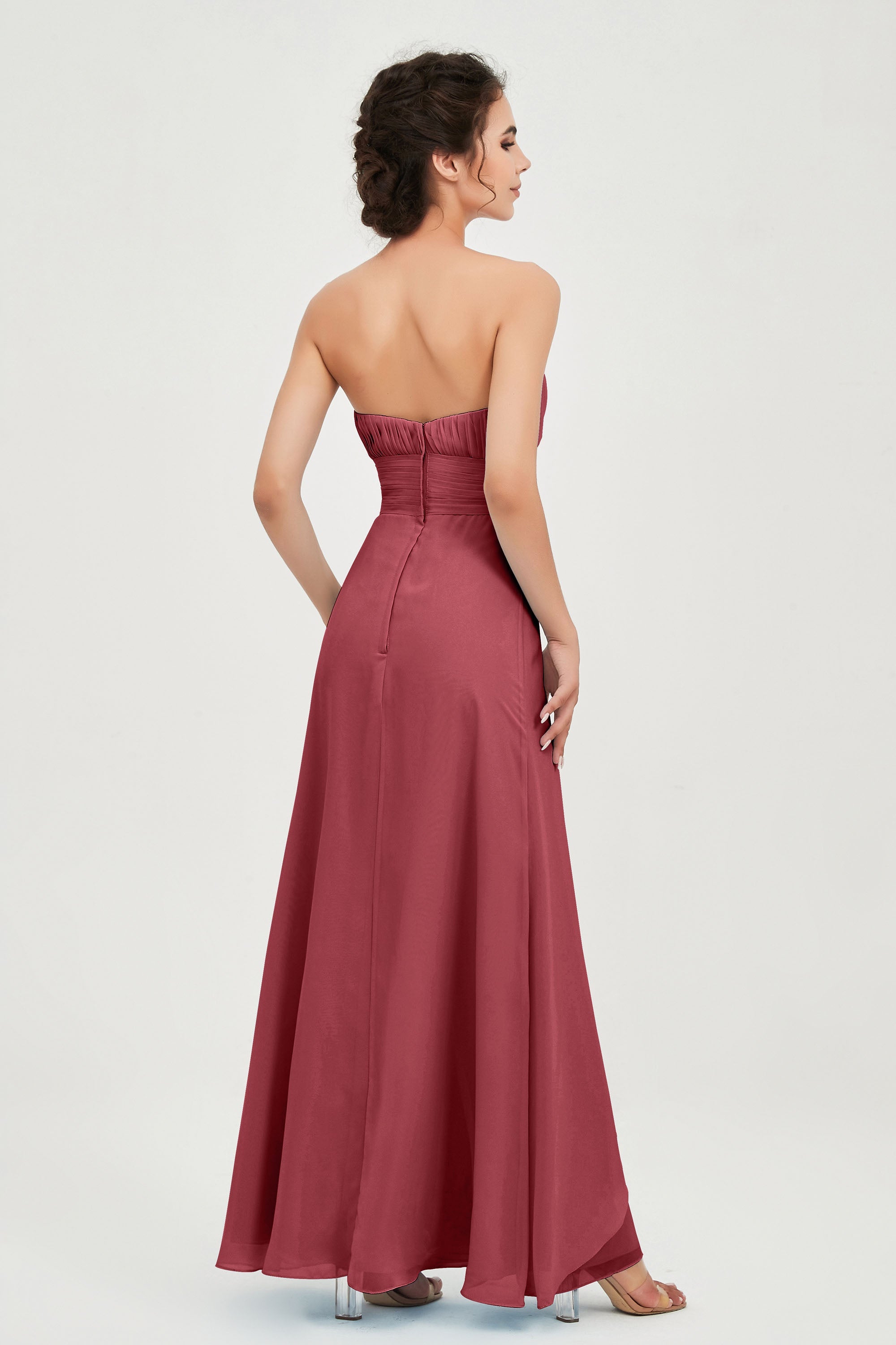 Strapless Long Bridesmaid Dresses Chiffon Strapless Sleeveless Formal Evening Dress Gowns
