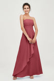 Strapless Long Bridesmaid Dresses Chiffon Strapless Sleeveless Formal Evening Dress Gowns