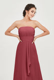 Strapless Long Bridesmaid Dresses Chiffon Strapless Sleeveless Formal Evening Dress Gowns