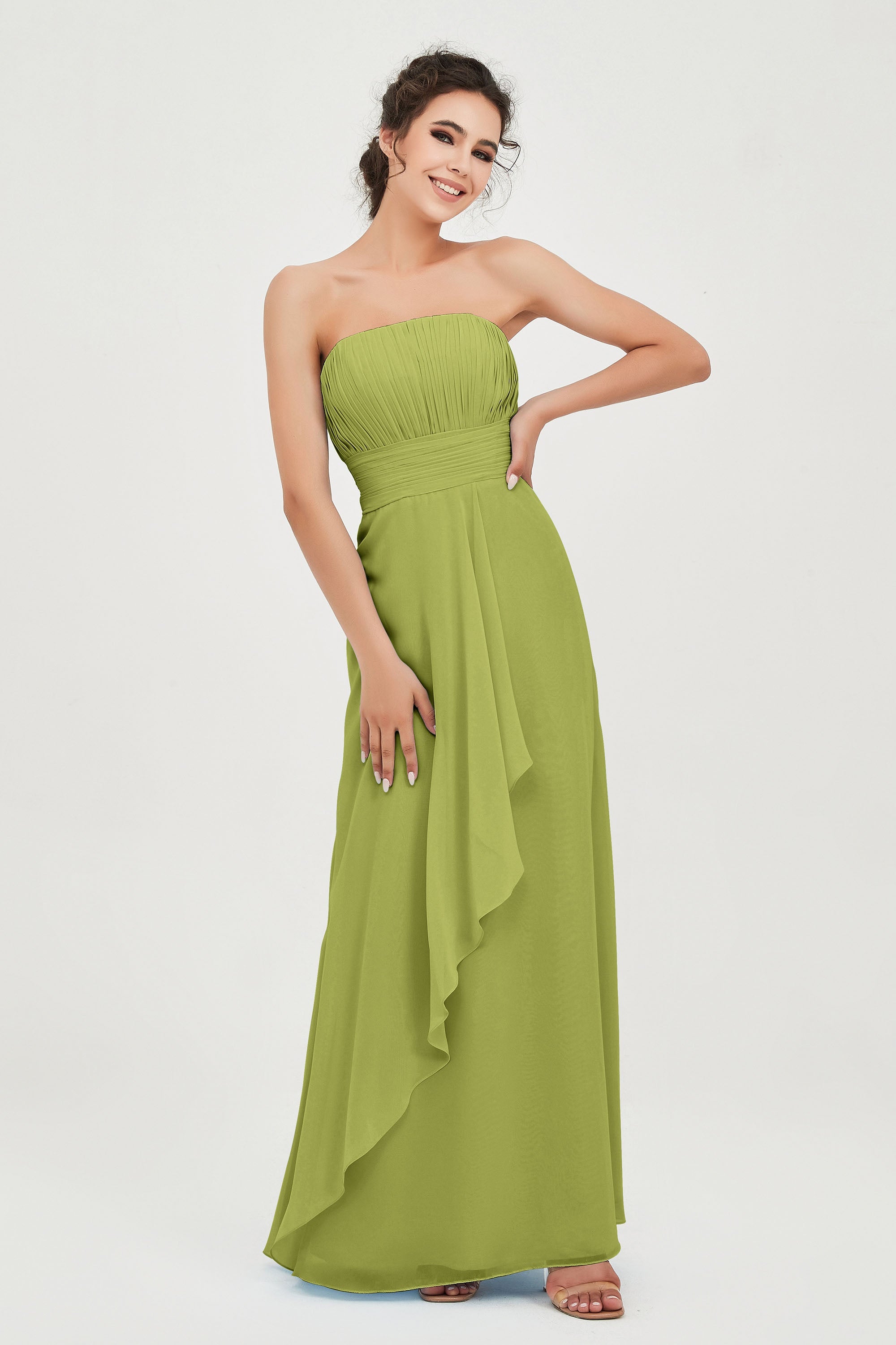 Strapless Long Bridesmaid Dresses Chiffon Strapless Sleeveless Formal Evening Dress Gowns