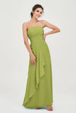 Strapless Long Bridesmaid Dresses Chiffon Strapless Sleeveless Formal Evening Dress Gowns