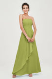 Strapless Long Bridesmaid Dresses Chiffon Strapless Sleeveless Formal Evening Dress Gowns