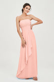 Strapless Long Bridesmaid Dresses Chiffon Strapless Sleeveless Formal Evening Dress Gowns