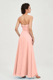 Strapless Long Bridesmaid Dresses Chiffon Strapless Sleeveless Formal Evening Dress Gowns