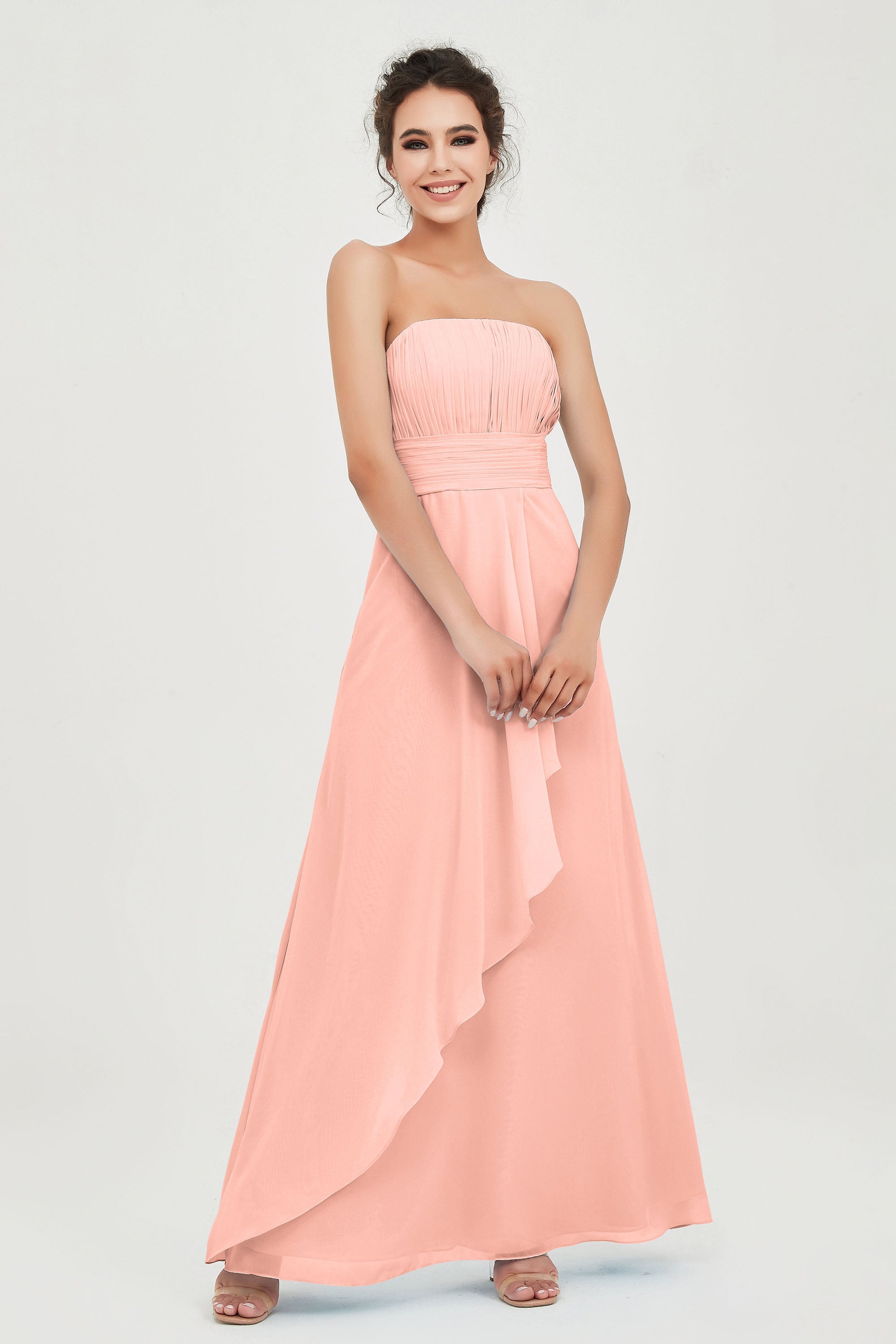 Strapless Long Bridesmaid Dresses Chiffon Strapless Sleeveless Formal Evening Dress Gowns