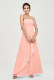 Strapless Long Bridesmaid Dresses Chiffon Strapless Sleeveless Formal Evening Dress Gowns