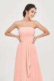 Strapless Long Bridesmaid Dresses Chiffon Strapless Sleeveless Formal Evening Dress Gowns
