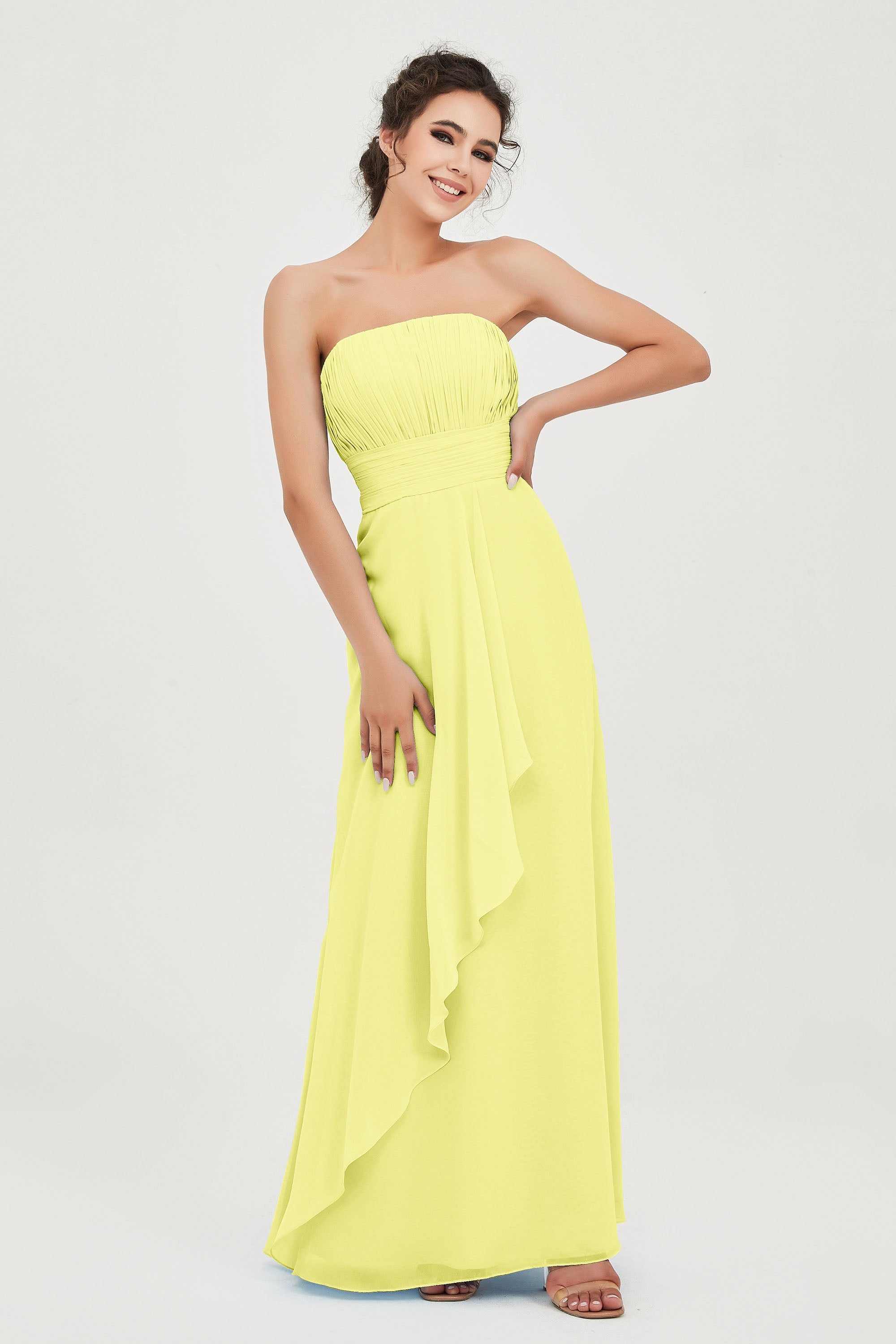 Strapless Long Bridesmaid Dresses Chiffon Strapless Sleeveless Formal Evening Dress Gowns