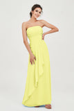 Strapless Long Bridesmaid Dresses Chiffon Strapless Sleeveless Formal Evening Dress Gowns